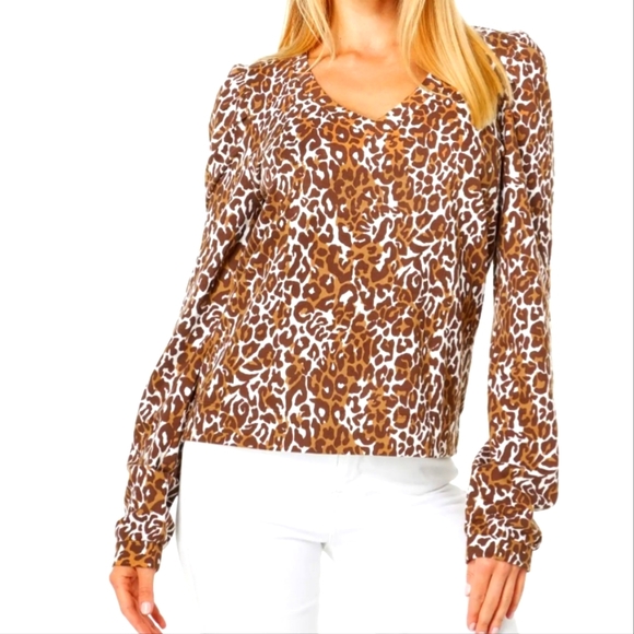 Lilly Pulitzer Jansen V Neck Sweater Sweatshirt My Favorite Spot Chocolate Sz L - Picture 1 of 4